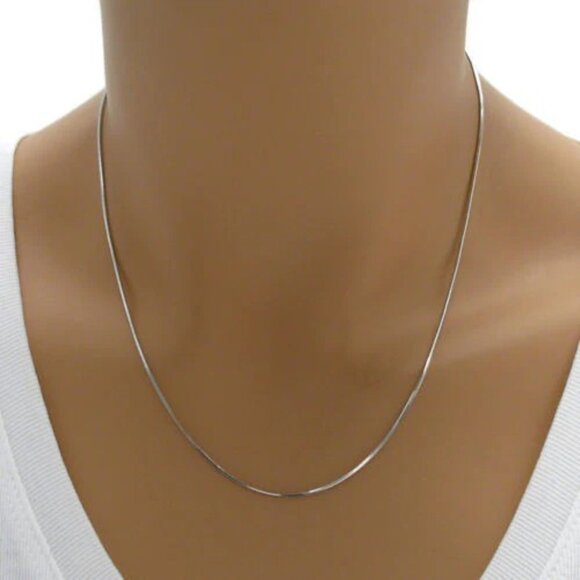 STERLING SILVER RHODIUM FINISH DIAMOND CUT SNAKE CHAIN NECKLACE 1.0MM (GAUGE 25) - Picture 2 of 2